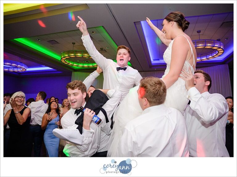 Fun wedding dance floor during wedding reception at Emerald Event Center September wedding in Northeast Ohio