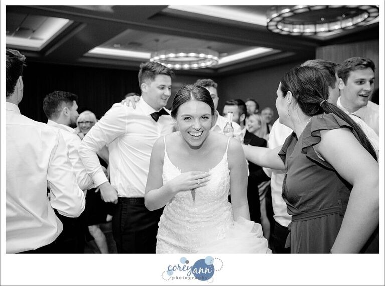 Fun wedding dance floor during wedding reception at Emerald Event Center September wedding in Northeast Ohio