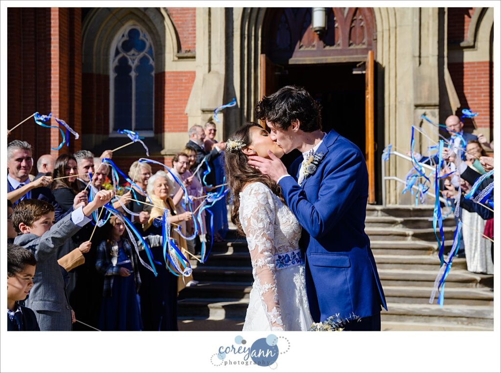 Ribbon exit after wedding ceremony at St. Stanislaus Church in Cleveland Ohio