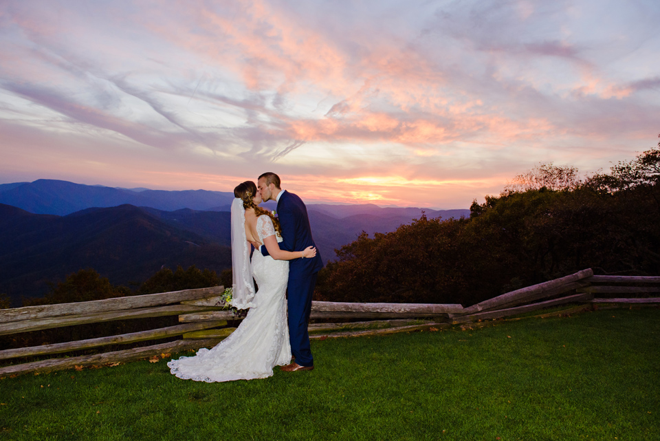 Wedding portrait taken at sunset at Wintergreen Resort