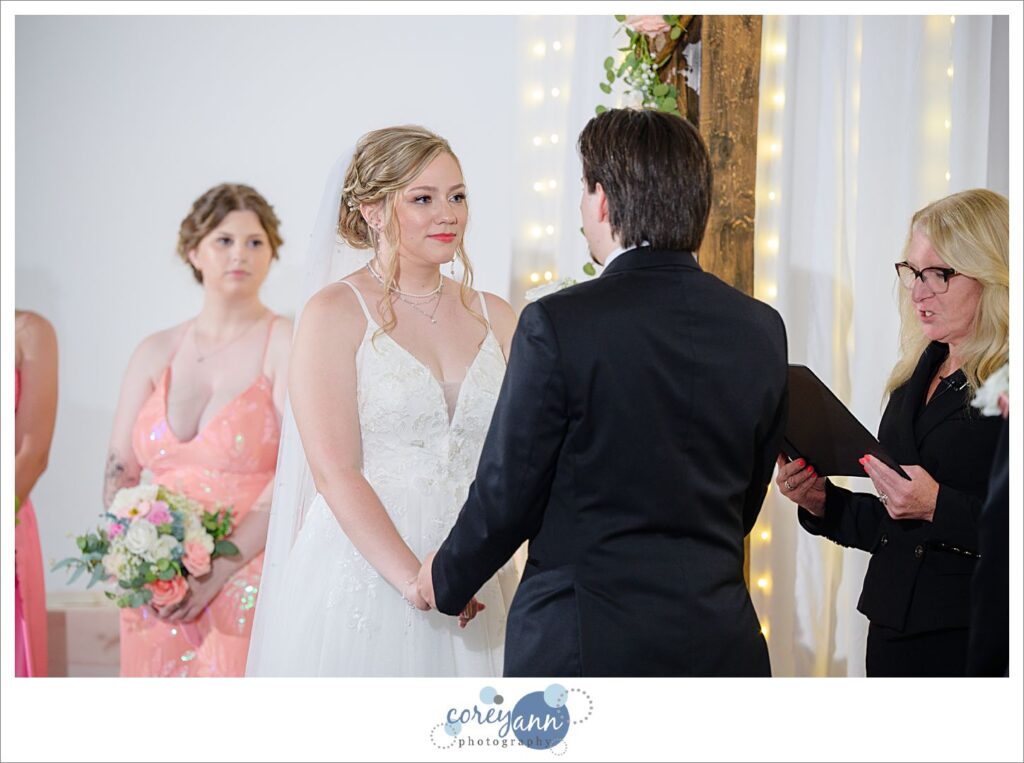 Indoor wedding ceremony at The Barn of Canal Fulton due to rain
