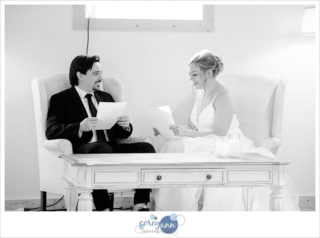 Bride and Groom exchanging private vows at The Barn of Canal Fulton