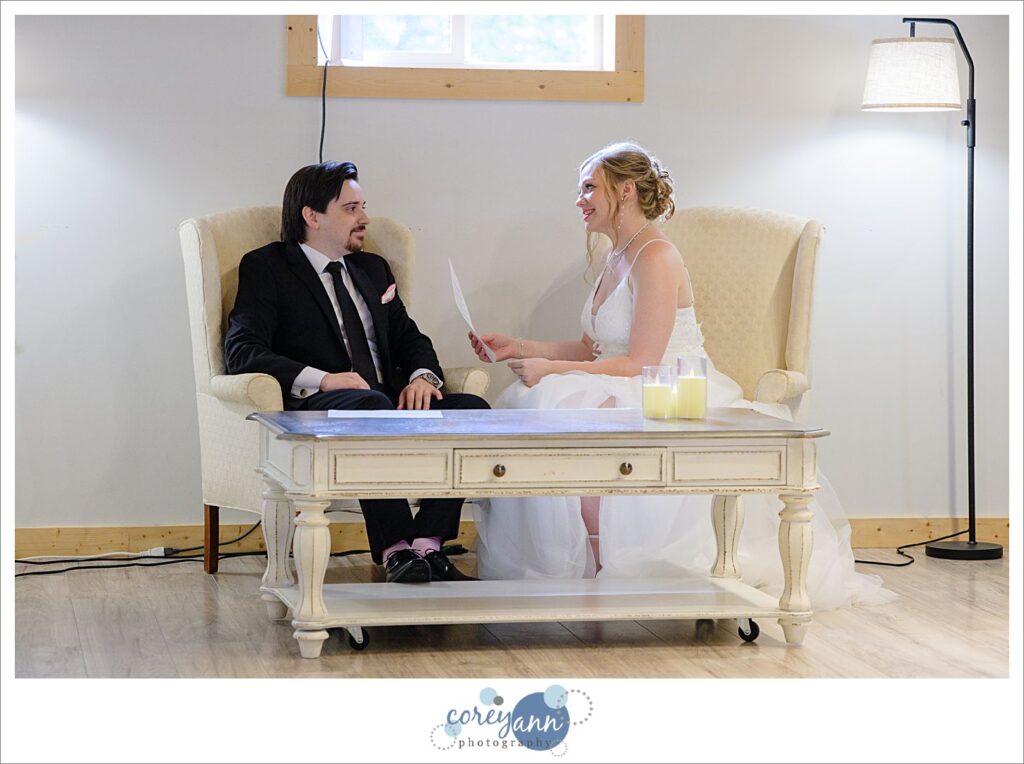 Bride and Groom exchanging private vows at The Barn of Canal Fulton