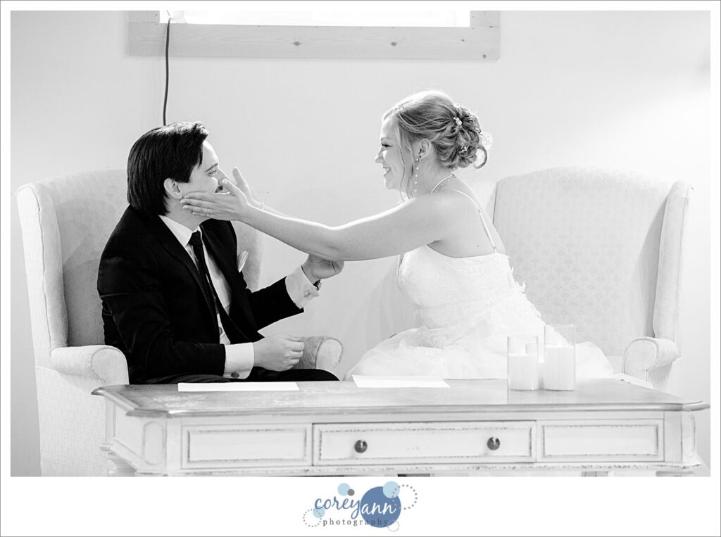 Bride and Groom exchanging private vows at The Barn of Canal Fulton