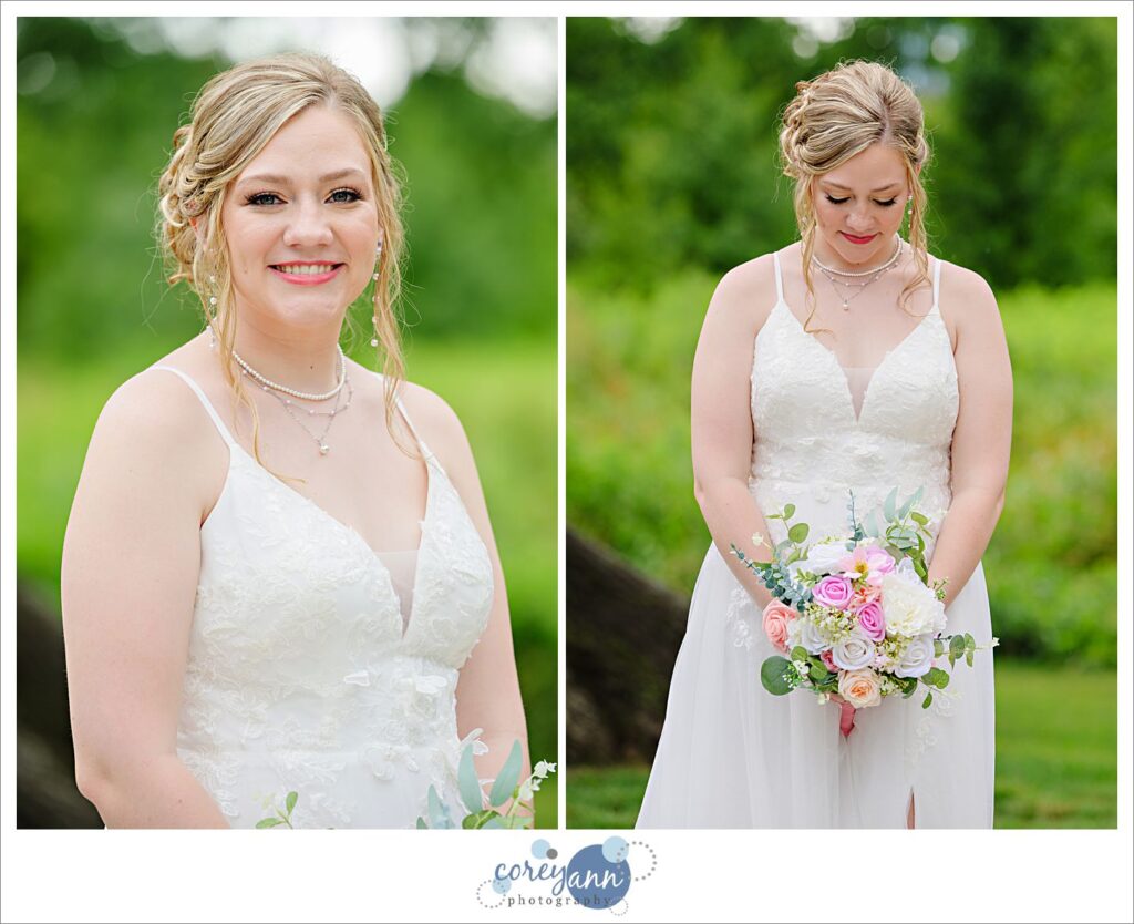 Outdoor photos of bride and groom in the rain at The Barn of Canal Fulton in Ohio