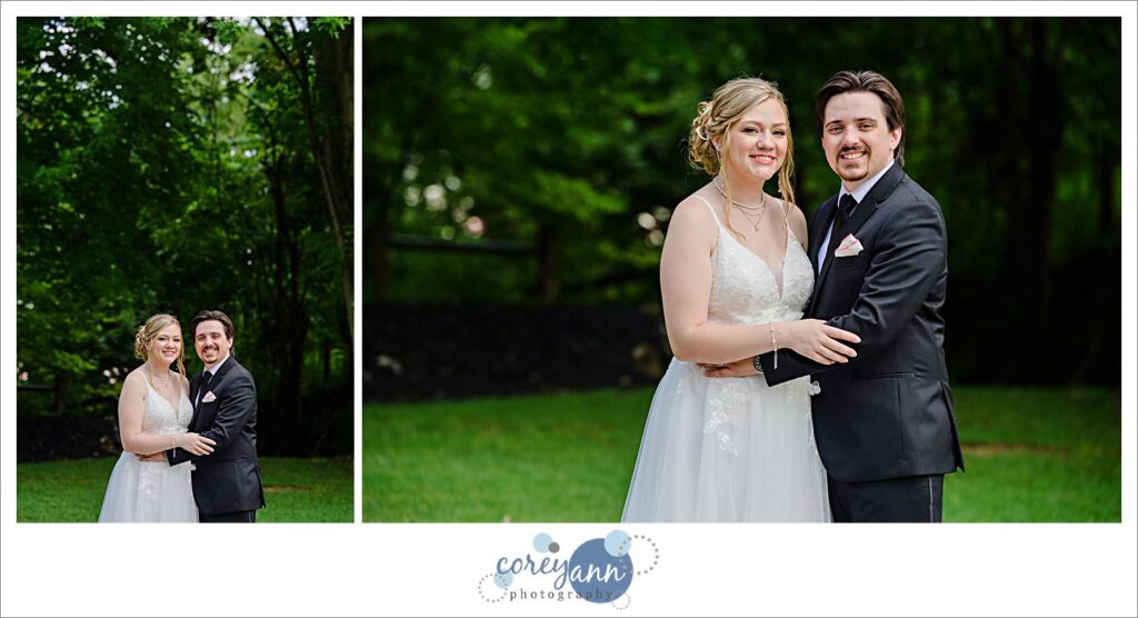 Outdoor photos of bride and groom in the rain at The Barn of Canal Fulton in Ohio