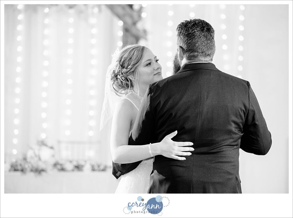 Bride and Father dance at wedding reception at The Barn of Canal Fulton