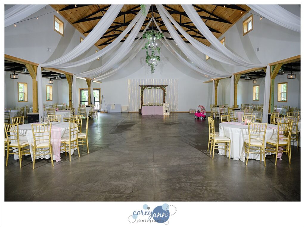 Pink and gold decor at The Barn of Canal Fulton wedding