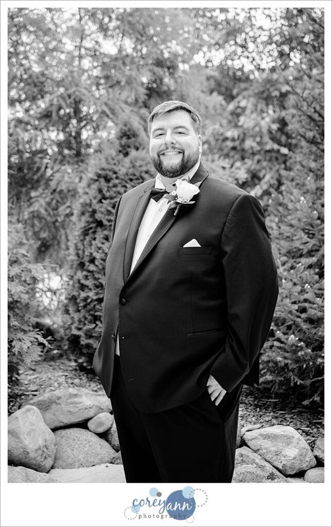 Groom before wedding at Haymaker's Mill in North Canton Ohio