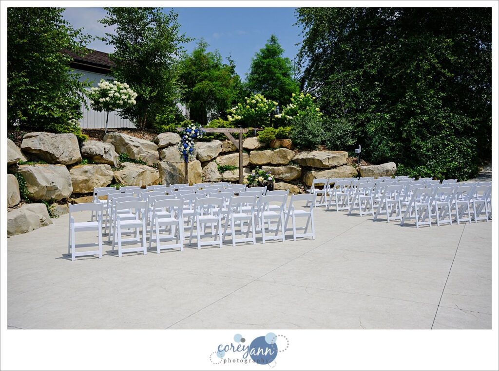 Ceremony setup at Haymaker's Mill 1875 in North Canton for wedding