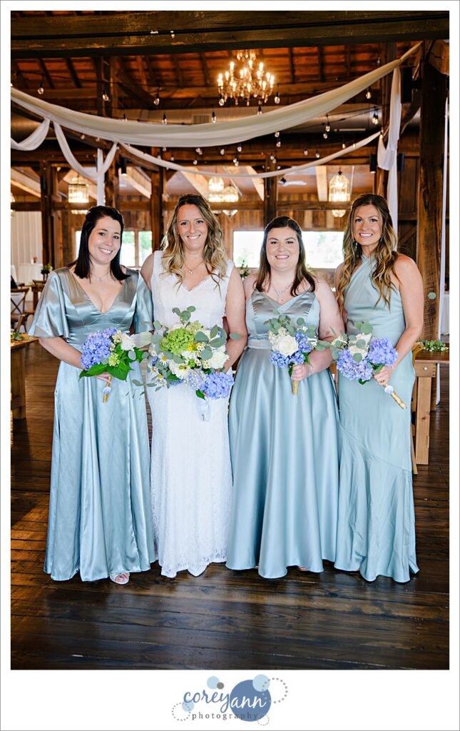 Bride and Bridesmaids before wedding at Haymeker's Mill 1875 in Northeast Ohio