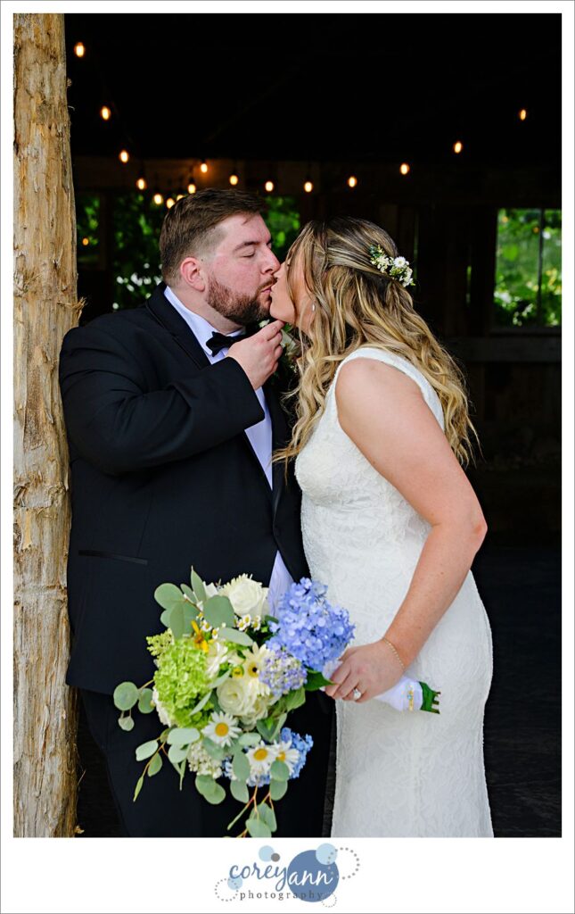 Bride and groom wedding portrait at Haymaker's Mill 1875 in North Canton Ohio