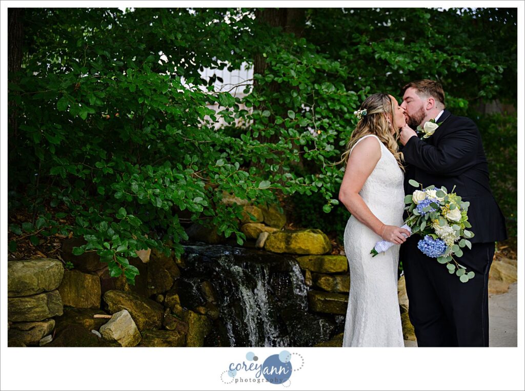 Bride and groom wedding portrait at Haymaker's Mill 1875 in North Canton Ohio