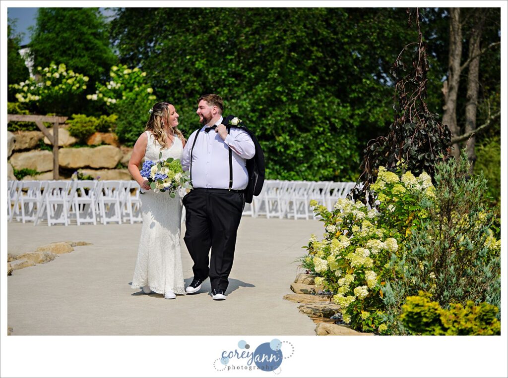 Bride and groom wedding portrait at Haymaker's Mill 1875 in North Canton Ohio