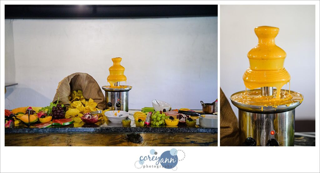 Queso fountain for cocktail hour at a wedding in Northeast Ohio