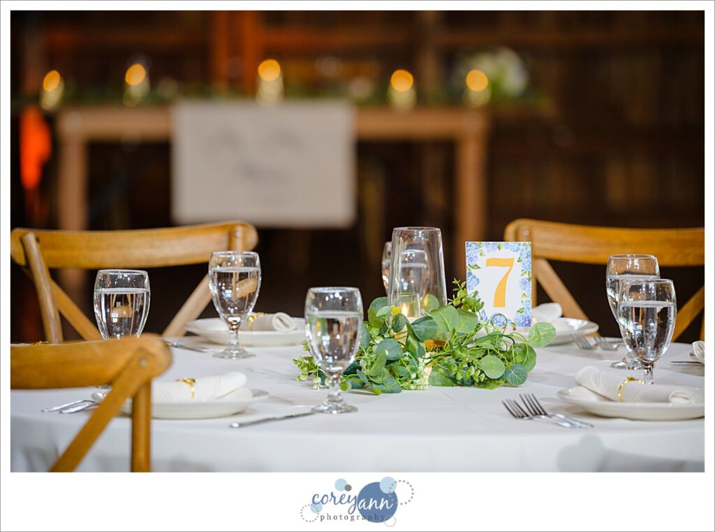 Wedding reception decor at Haymaker's Mill 1875