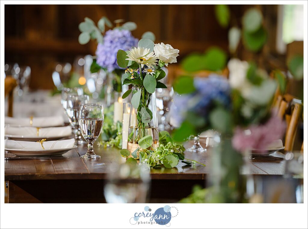 Wedding reception decor at Haymaker's Mill 1875